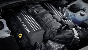 A Hemi is a famous V8 engine like this Dodge Challenger Scat Pack Shaker and Chrysler 300C.