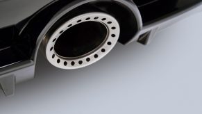 A close-up look of a gray 2023 Nissan Z's exhaust tip