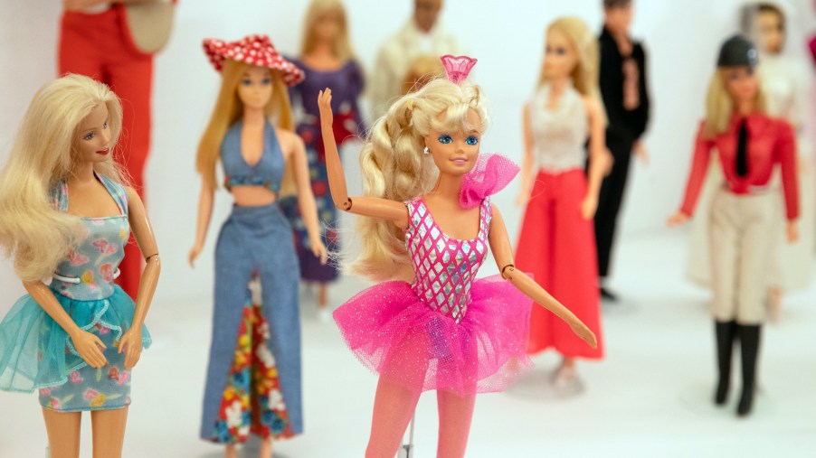 Various Barbie dolls are on display at the special exhibition.
