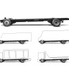 A black Bolling Motors commercial EV chassis platform above sketches of sample builds