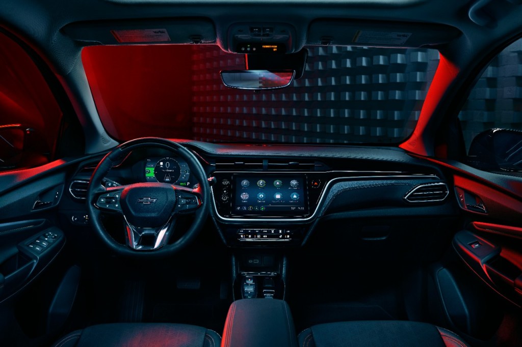 Dashboard and front seats in 2023 Chevy Bolt EUV, highlighting its release date and price