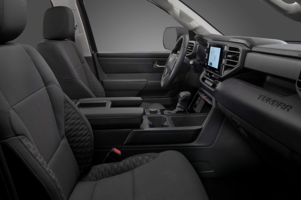 Dashboard and front seats in 2023 Toyota Tundra, highlighting its release date and price