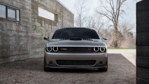 A gray and black Dodge Challenger R/T Scat Pack Shaker shows off its front-end styling.