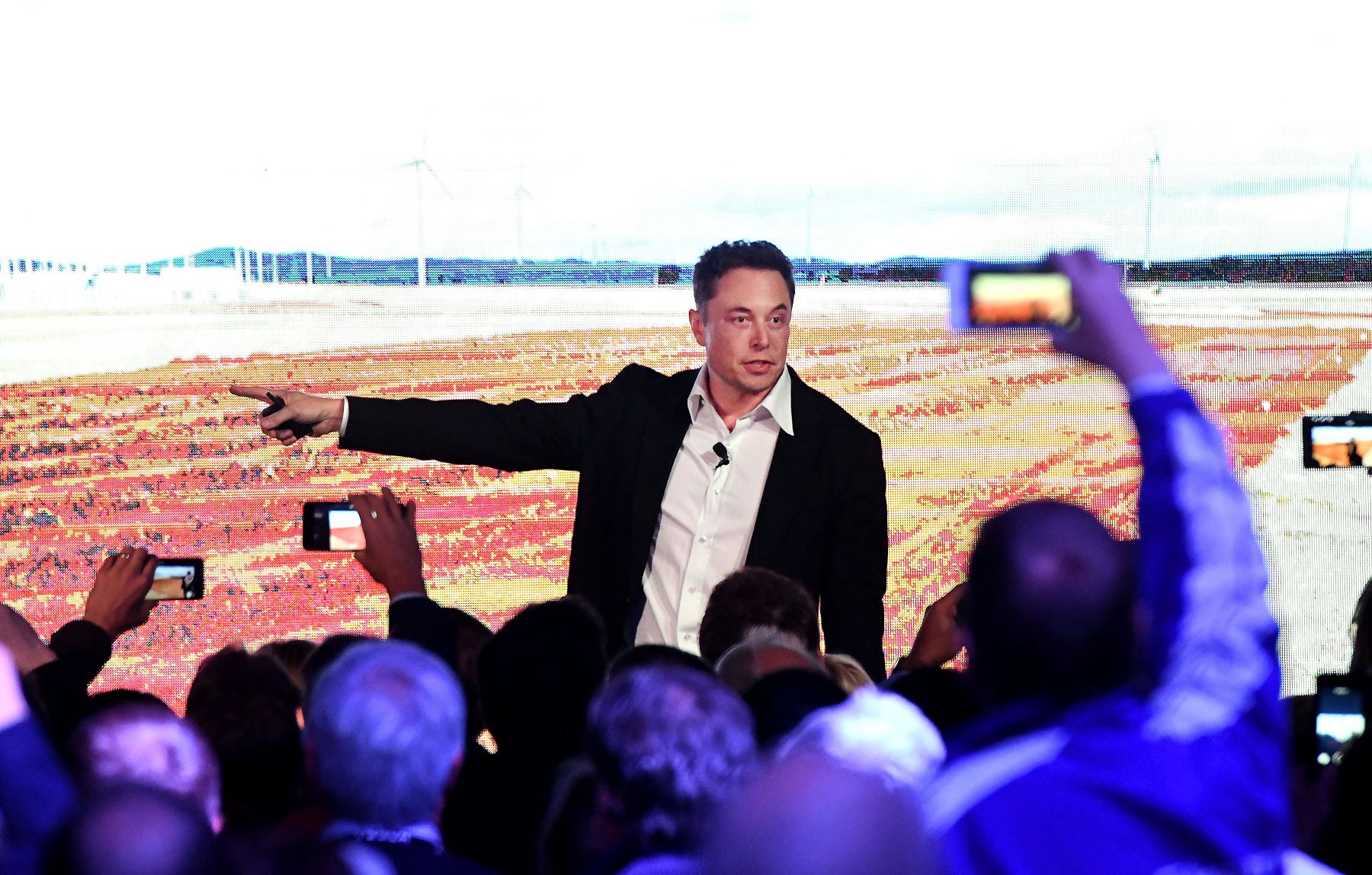 Elon Musk at the lithium battery Tesla Powerpack Launch Event at Hornsdale Wind Farm in Adelaide, Australia