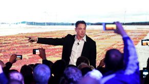 Elon Musk at the lithium battery Tesla Powerpack Launch Event at Hornsdale Wind Farm in Adelaide, Australia