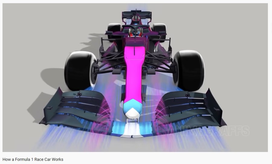 A still from a video showing a Formula 1 car
