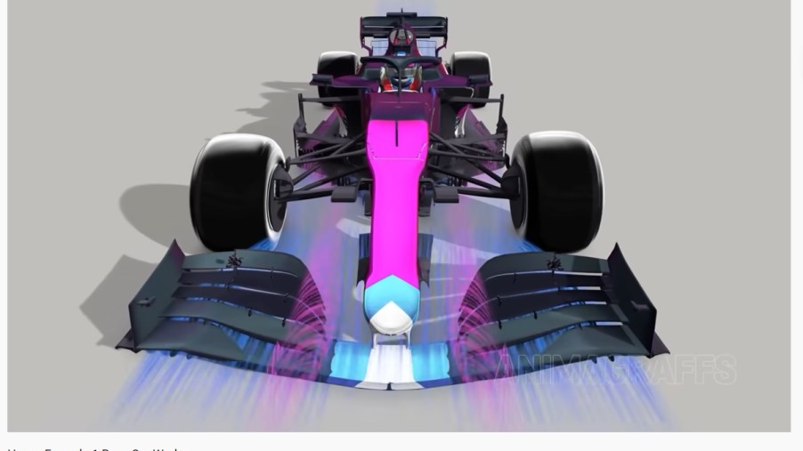 A still from a video showing a Formula 1 car