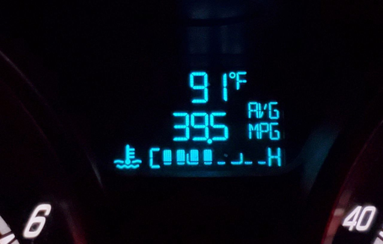 2016 Ford Fiesta ST dash average mpg display after attempting to break 40 with fuel economy hacks