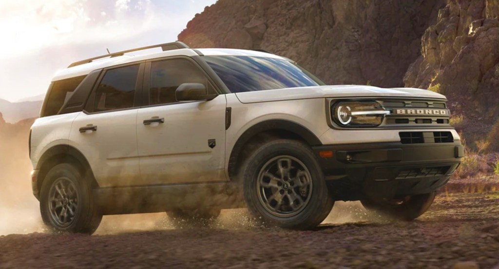 A gray 2022 Ford Bronco Sport is off-roading. 