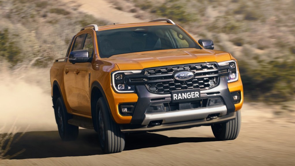 Front angle view of Cyber Orange 2023 Ford Ranger