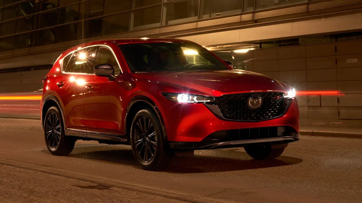 Front angle view of Soul Red Crystal Metallic 2022 Mazda CX-5
