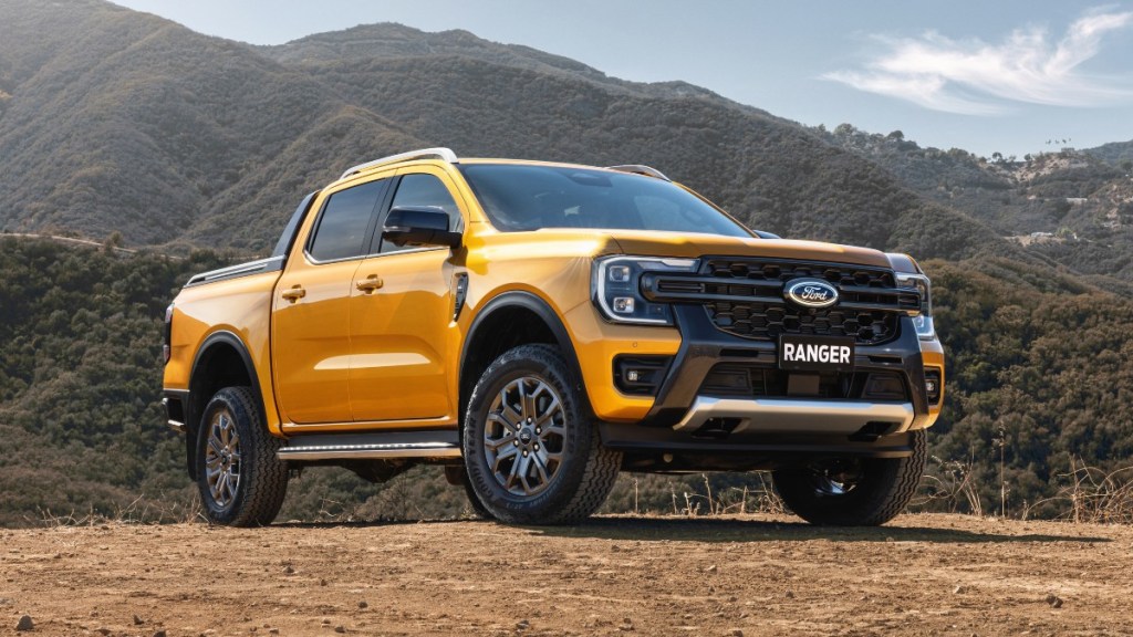 Front angle view of orange 2024 Ford Ranger, highlighting how Ford Ranger EV could be the best electric pickup truck