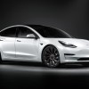 Front angle view of white 2022 Tesla Model 3, which was recently added to the Texas police force