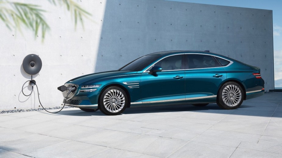 the upcoming genesis g80 electrified charging, one model that will be manufactured at this factory