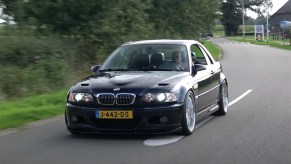 Hartge E46 H50 BMW driving down the road under power from its M5 sourced V8 swap