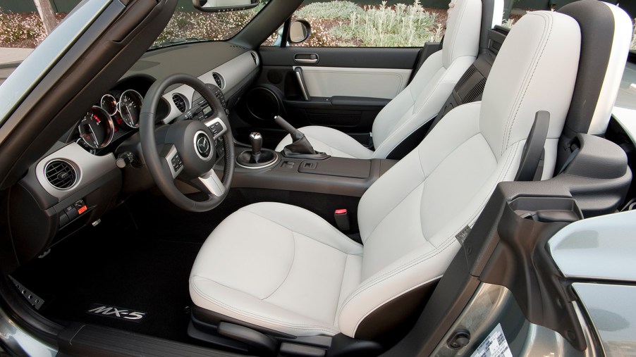 White Interior of 2012 NC Mazda MX-5 Mazda Miata the highest rated used affordable sports car from consumer reports