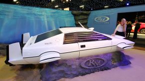 James Bond's Lotus Esprit Submarine on display, now owned by Elon Musk.