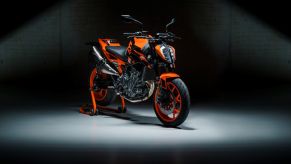 A 2022 KTM 890 DUKE GP motorcycle promotional photo