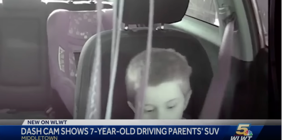 A 7-year-oldDash cam footage of a kid driving a Kia Sportage