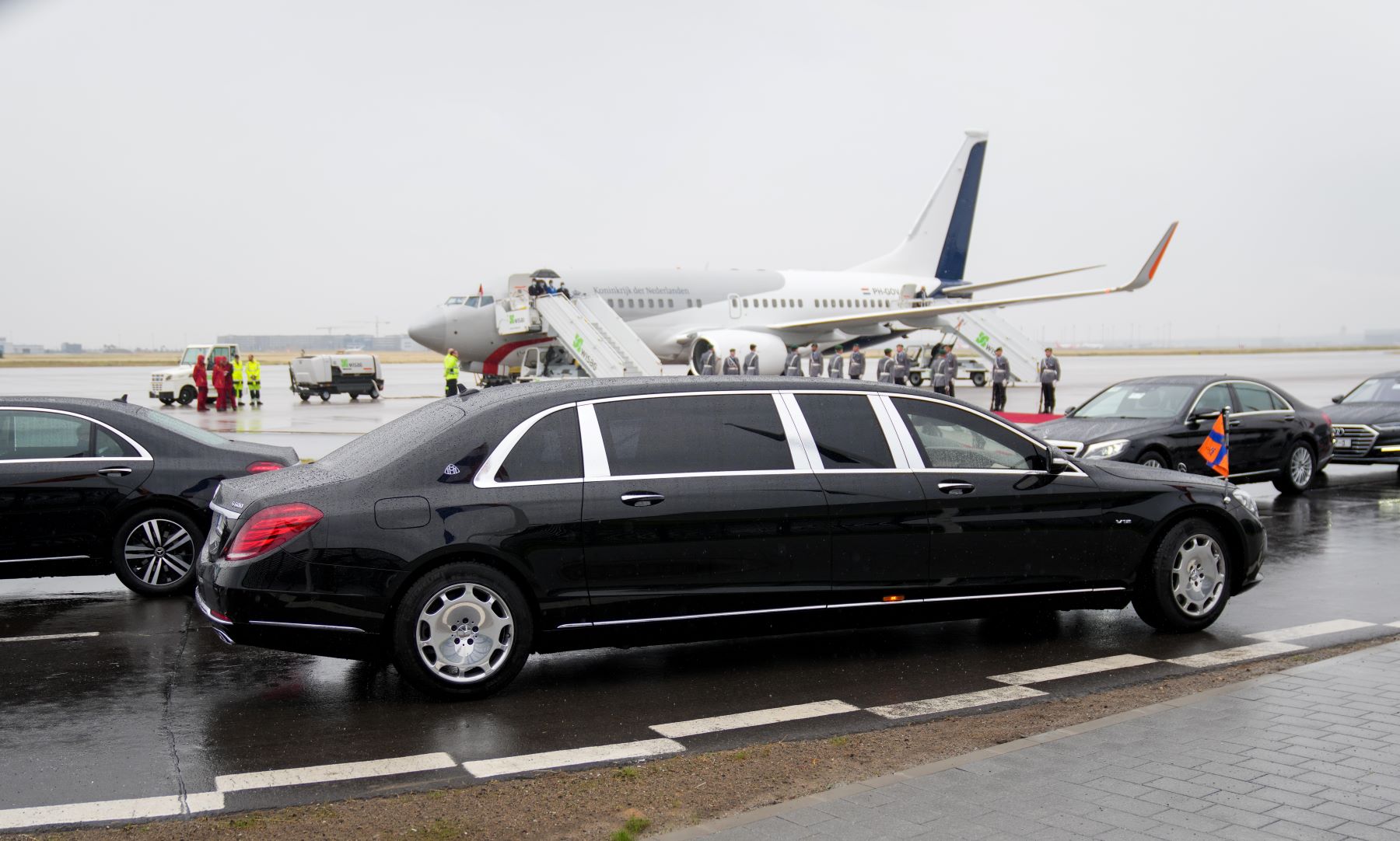 A limo/limousine for King Willem-Alexander of the Netherlands and Queen Maxima at the Berlin Brandenburg Airport in Germany
