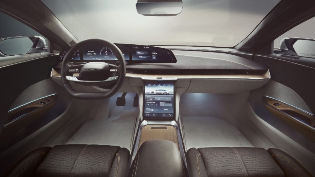 the spacious and luxurious interior of a 2022 lucid air