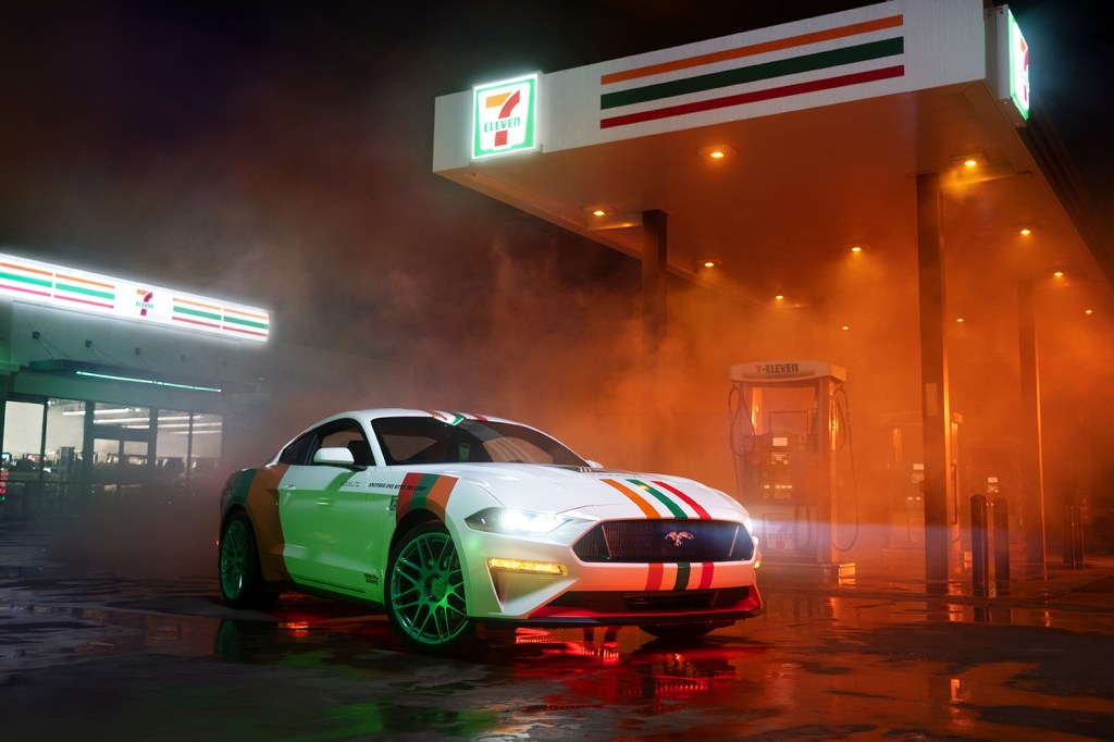 Model 711 Ford Mustang parked in 7-Eleven gas station parking lot