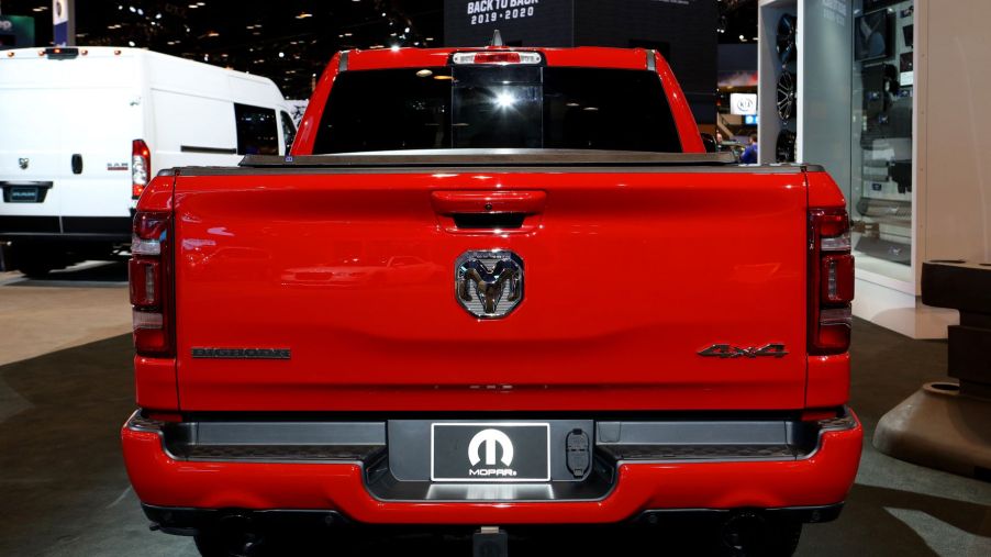 A Ram 1500 Big Horn Crew Cab full-size pickup truck on display at the 2020 Chicago Auto Show