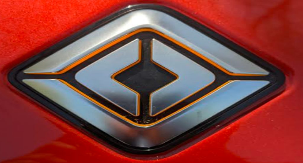 The Rivian Logo on a 2022 Rivian R1T Launch Editiion in Canyon Red.