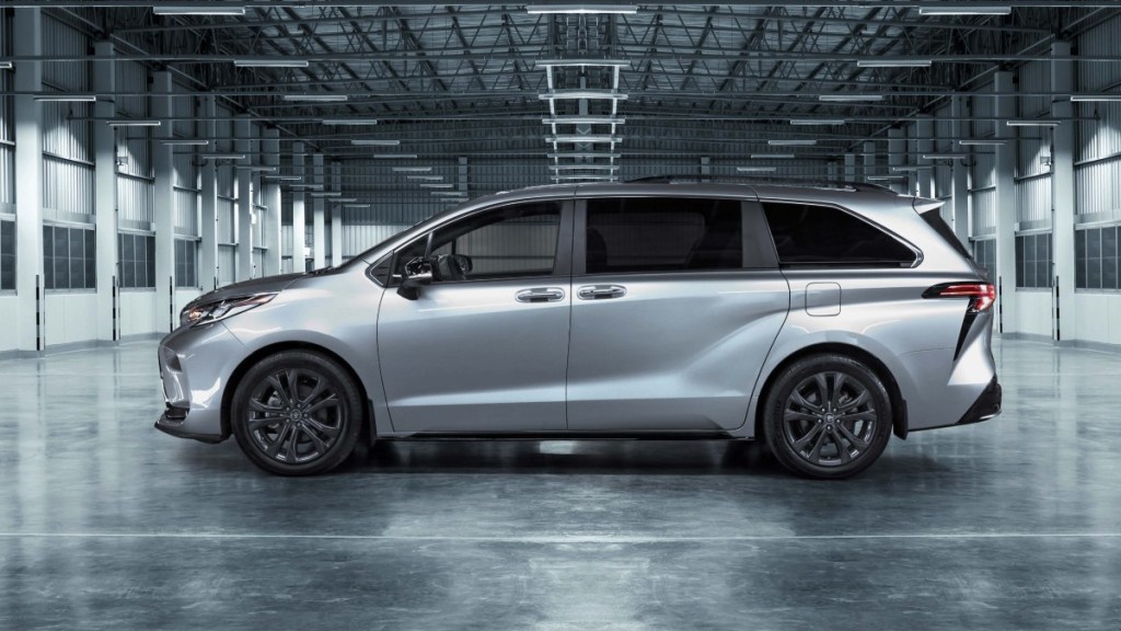Side view of silver 2023 Toyota Sienna, highlighting its release date and price