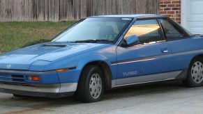 Subaru XT6 in blue parked in a driveway