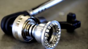 A close up view of a torque wrench.