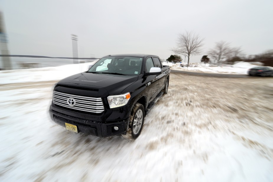 A used Toyota Tundra shows off in some winter weather as a full-size truck.