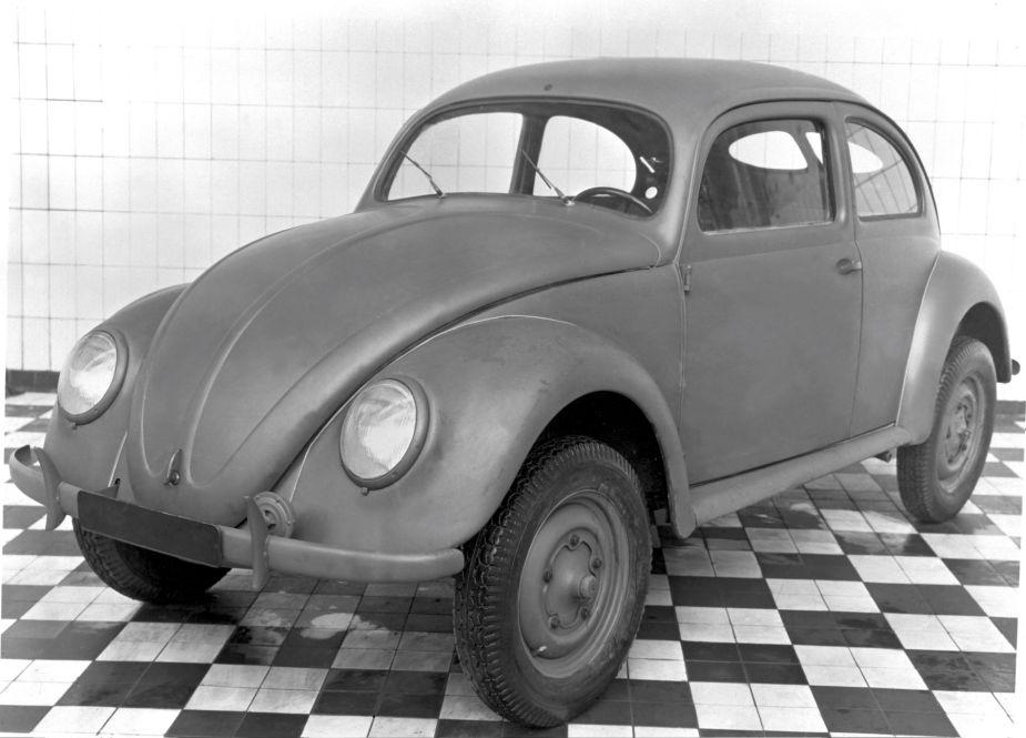 An original production Volkswagen Beetle Type 1 model from 75 years ago in Wolfsburg