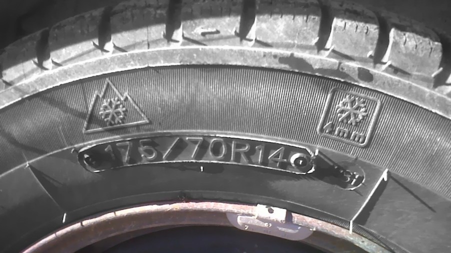 The three-peak symbol shown on a tire sidewall.