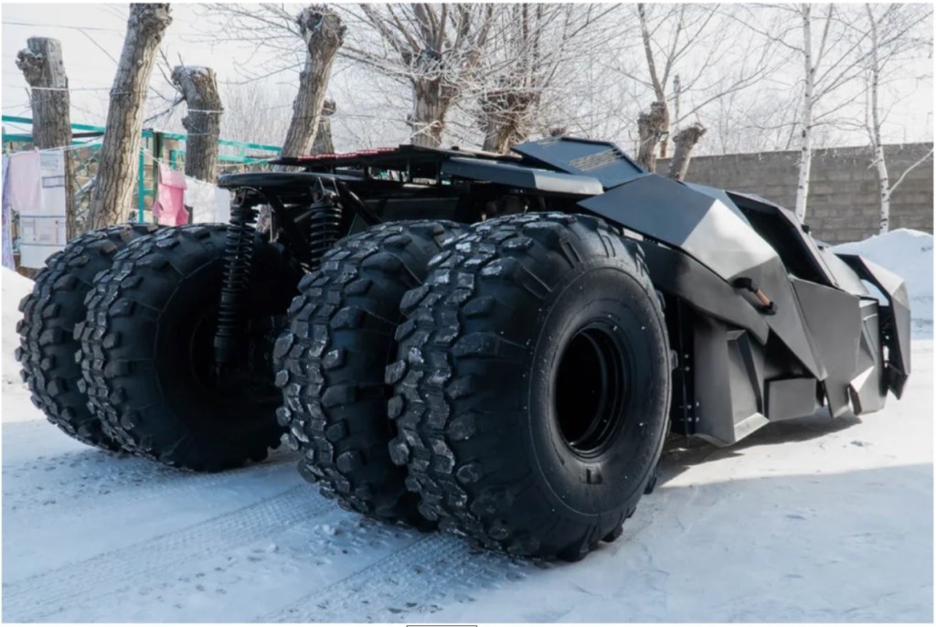 A replica Tumbler Batmobile from the back