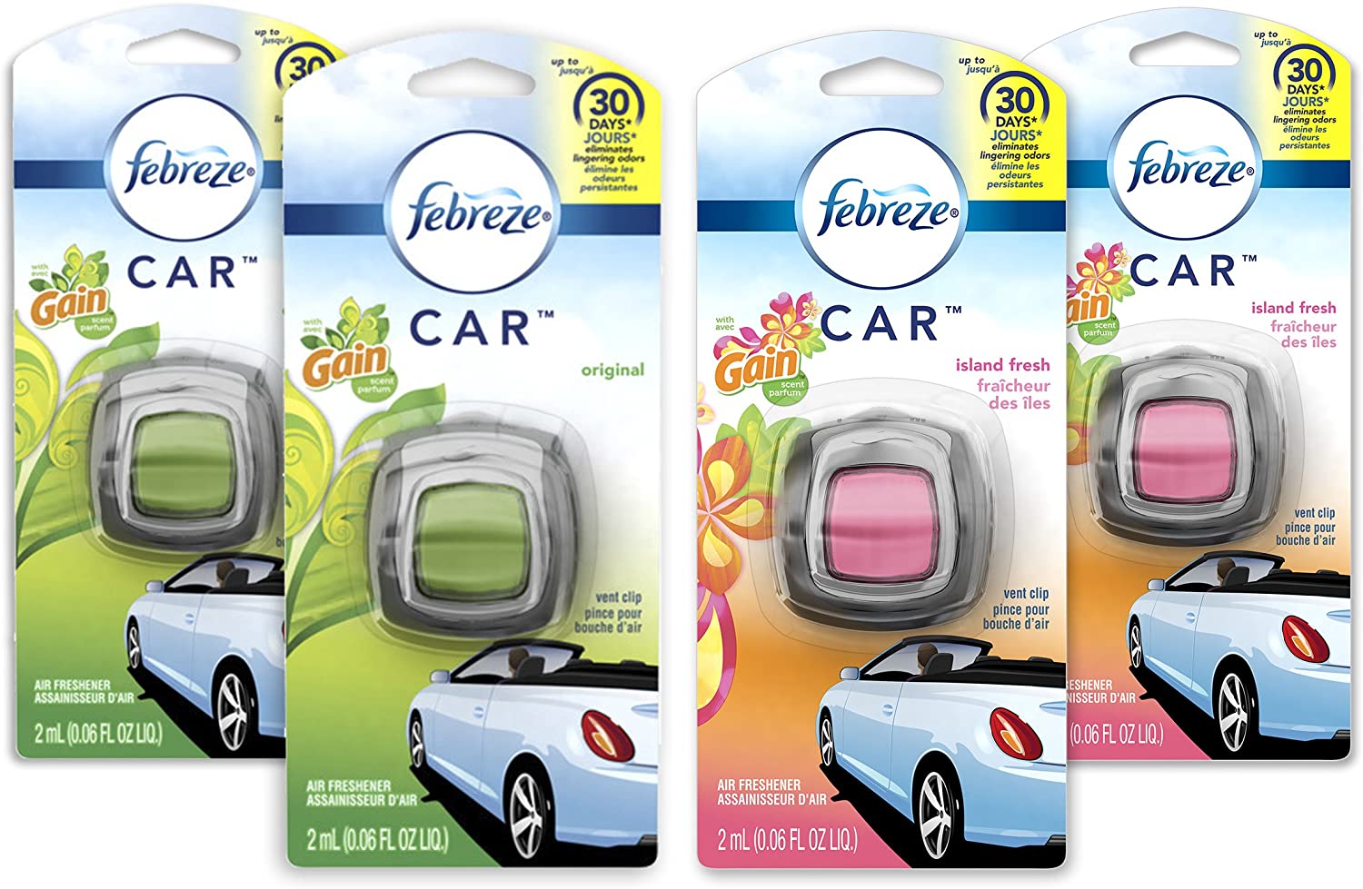 Set of four Febreze car air freshener clips, one of the best interior car accessories