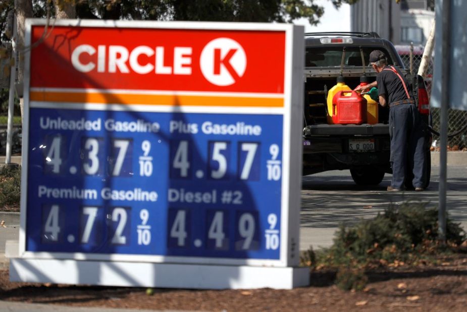 Shot of a a Circle K gas station sign with listed fuel prices