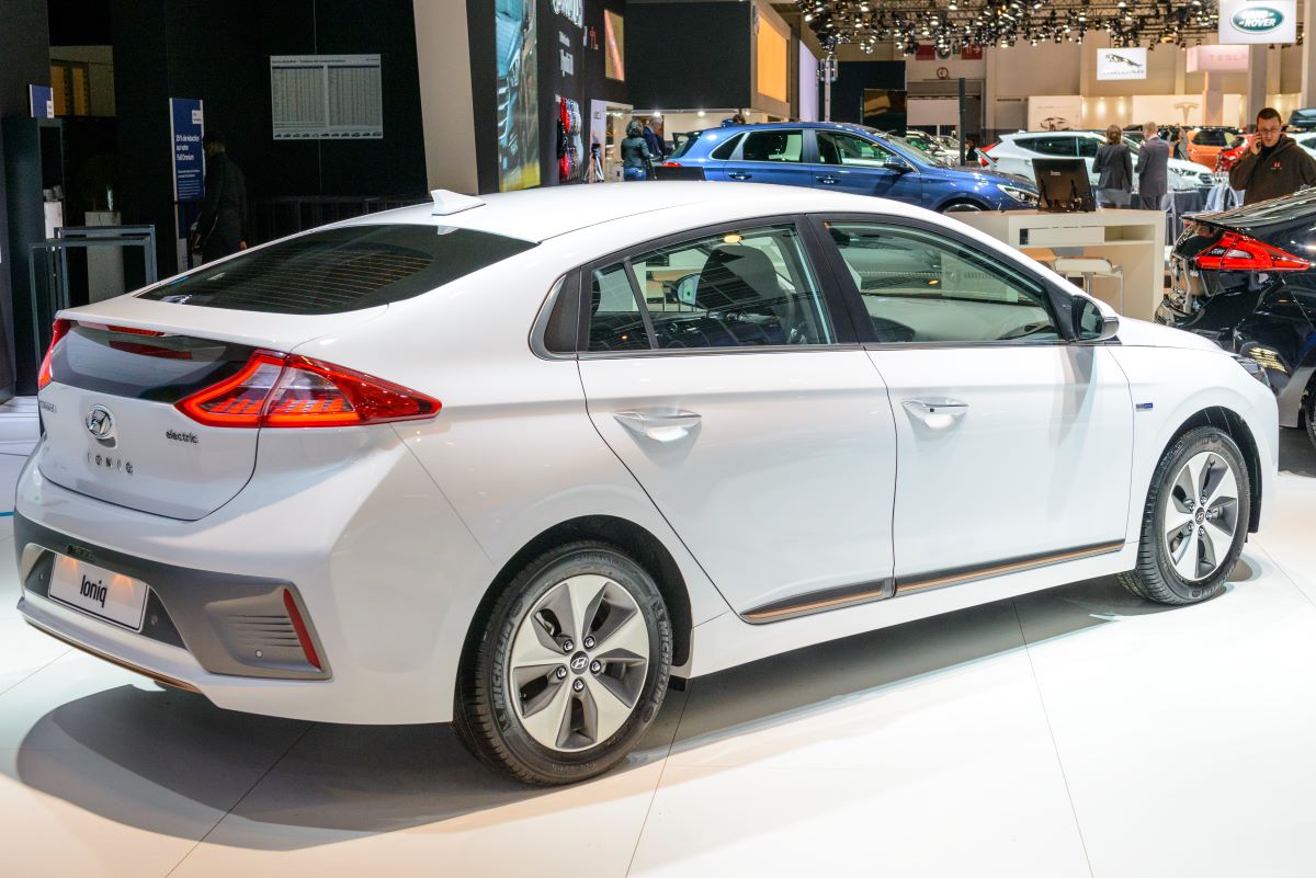 White Hyundai Ioniq, one of the most affordable used luxury cars in the used EV sedan market