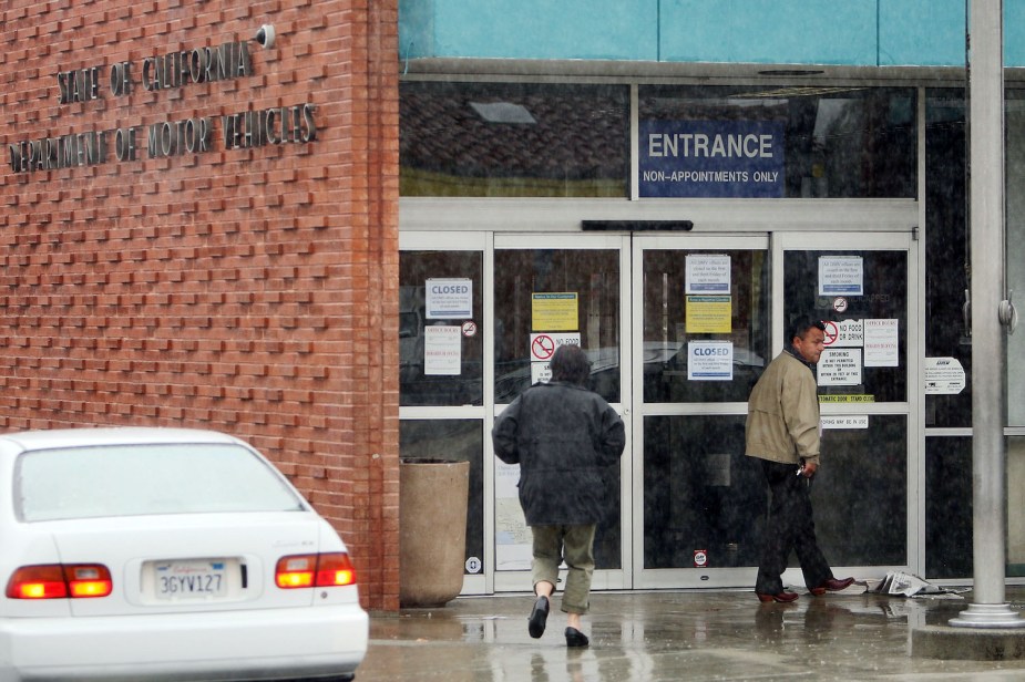 A man walks into a California DMV office.