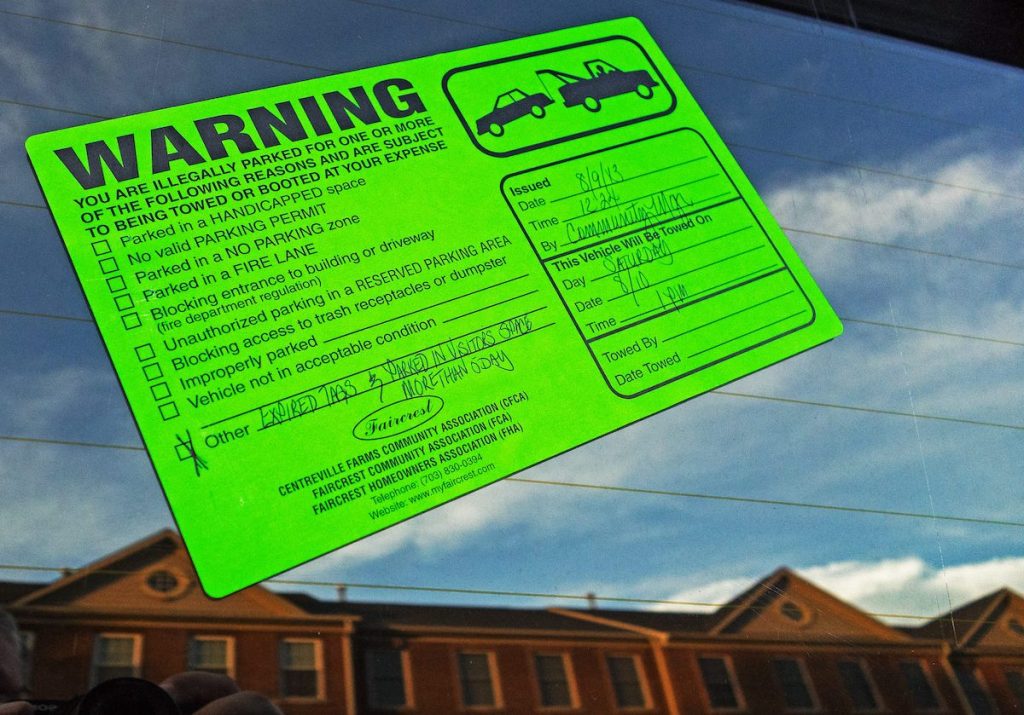 Parking violation sticker parking violation warning sticker