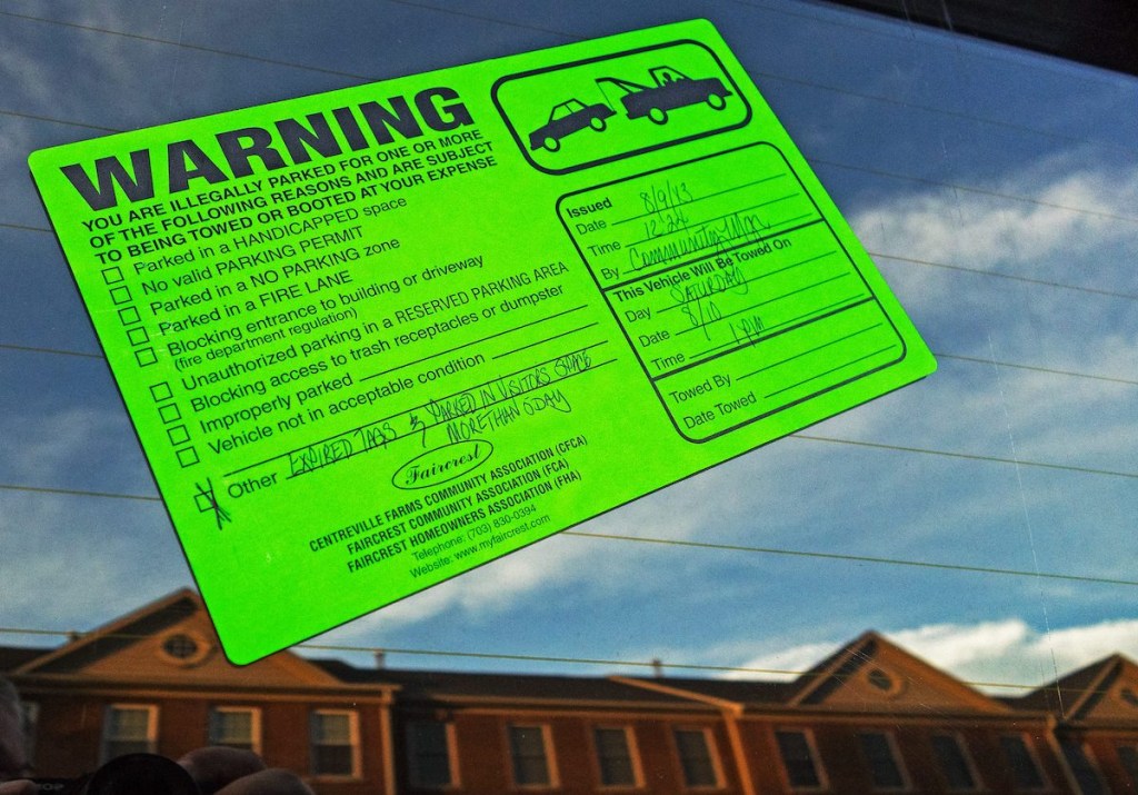 Parking violation sticker parking violation warning sticker