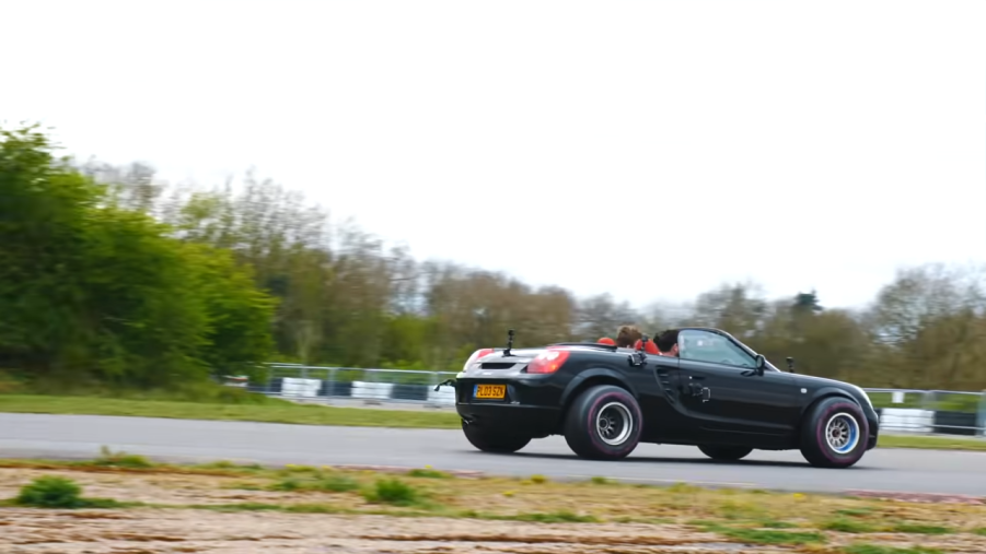 Toyota MR2 with F1 tires on a race track