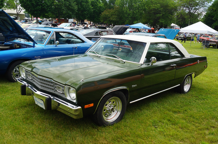 1973 Plymouth Valiant in green at a car show