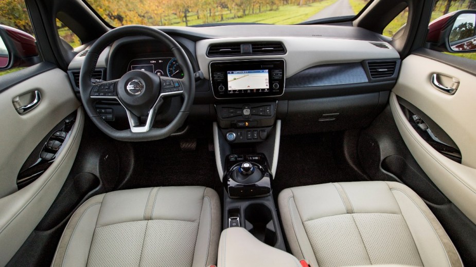 the comfortable interior of a used 2018 nissan leaf, a used EV that drivers and passengers will really love