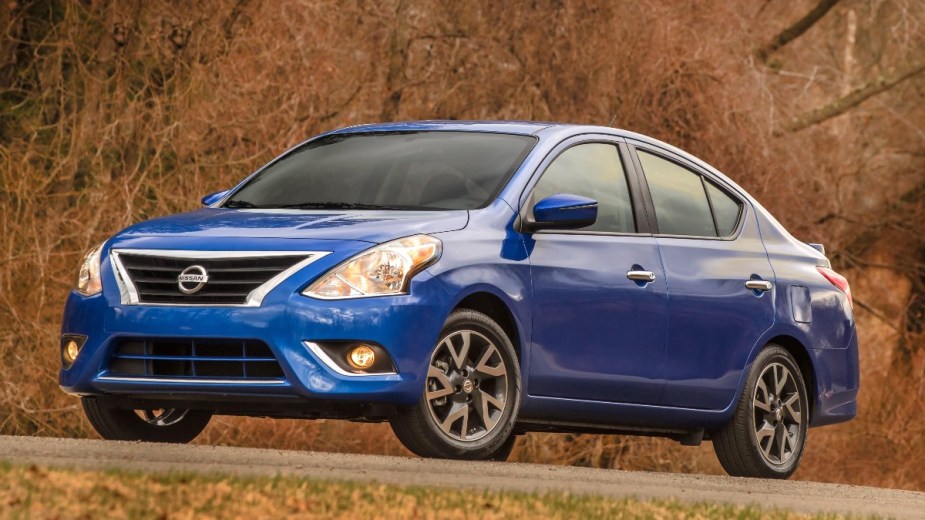 a blue 2018 nissan versa, a very unreliable used car