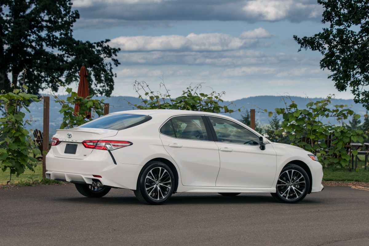 White 2018 Toyota Camry parked at an overlook