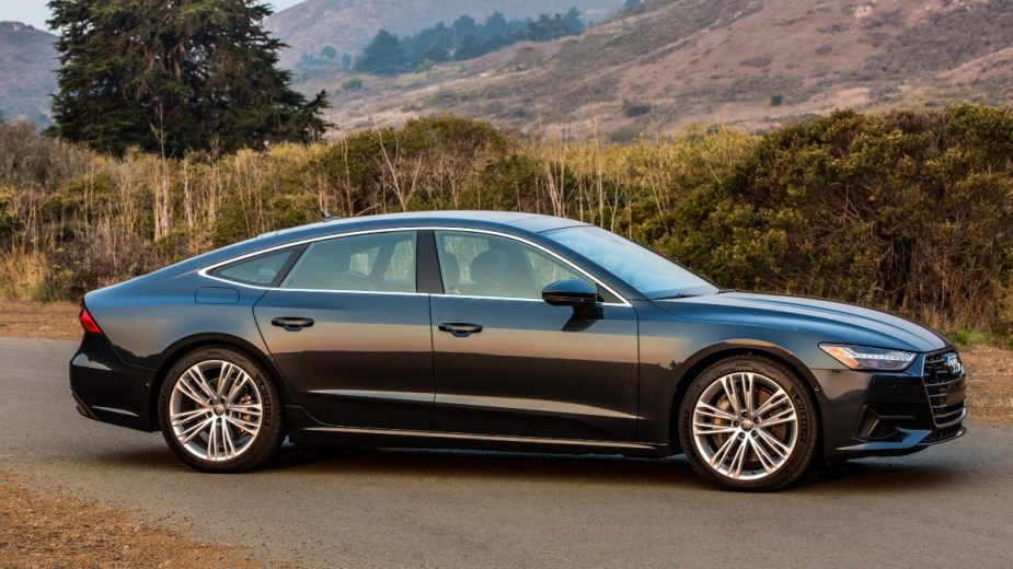 a black 2019 audi a7, the 2022 model is a carryover model and is the cheapest midsize fastback