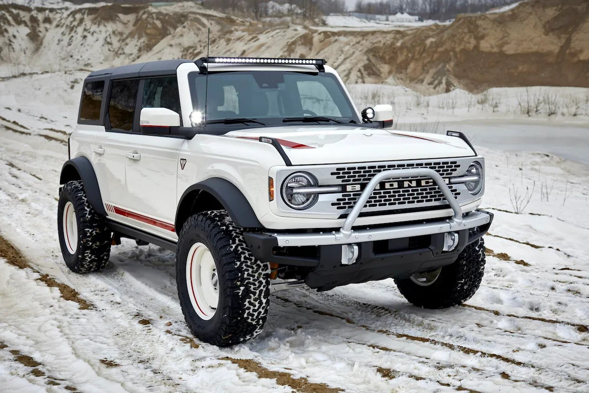 The 2021 Ford Bronco Pope Francis Center First Edition in the snow