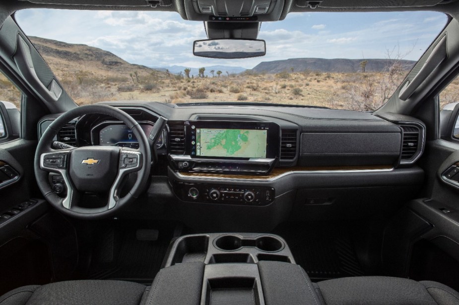 The new 2022 Chevy interior in a Silverado LT. The 2022 Chevy Trail Boss gets a similar upgrade. 