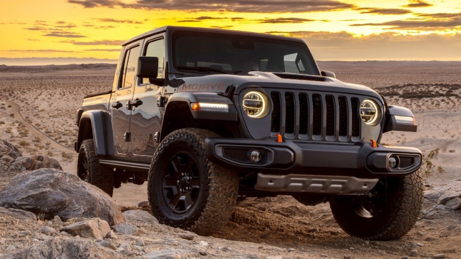 Here's a Black 2022 Jeep Gladiator Mojave which is rated as the worst midsize pickup truck